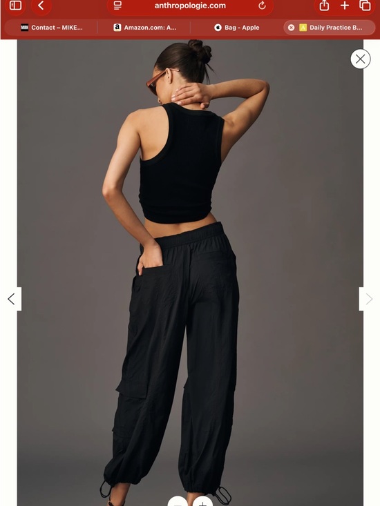 High-Waist Black Cargo Track Joggers with Drawstring Ankles - Picture 4 of 5